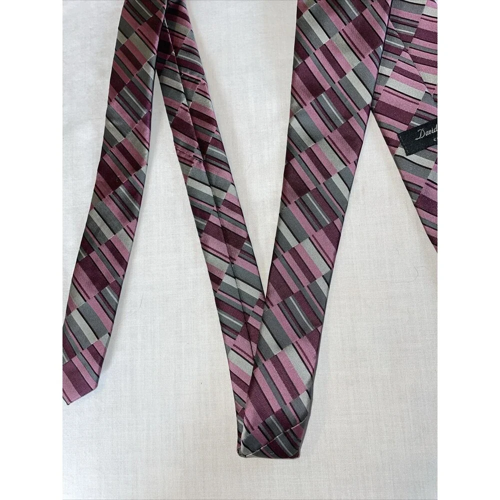 David Taylor Dress Tie Men’s Size 56” Pink Gray 100% Polyester Formal